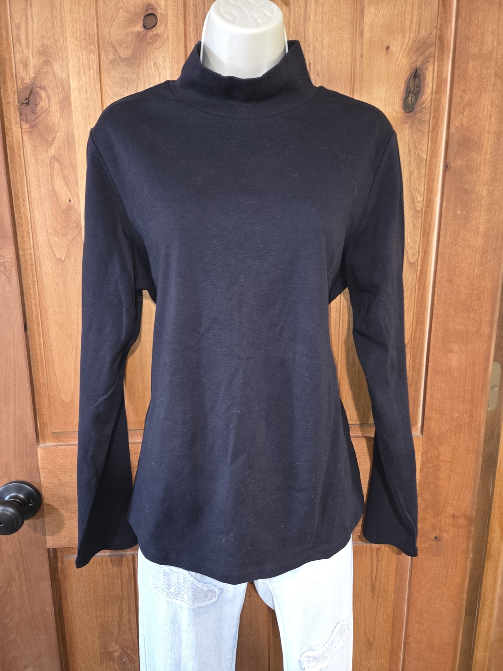 croft &‎ barrow Black Mock Neck Long Sleeve Tee